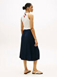 Tommy Hilfiger FLUID PLEATED PULL ON MIDI SKIRT Kadın Mavi Etek WW0WW43886C1G
