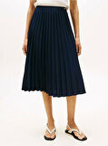 Tommy Hilfiger FLUID PLEATED PULL ON MIDI SKIRT Kadın Mavi Etek WW0WW43886C1G
