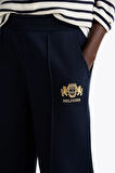 Kadın Logo Nakışlı Düz ​​Jogger Pantolon - Lacivert | XS