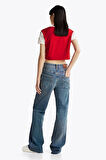 Tommy Hilfiger Kadın Kırmızı Logolu  Crop T-Shirt