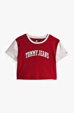 Tommy Hilfiger Kadın Kırmızı Logolu  Crop T-Shirt