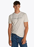 Tommy Jeans Bisiklet Yaka Bej Erkek T-Shirt DM0DM20744AE3 TJM REG LINEAR LOGO