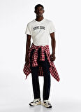 Tommy Jeans Bisiklet Yaka Ekru Erkek T-Shirt DM0DM20362YBL TJM SLIM VRSITY POP
