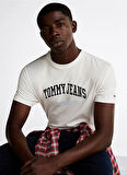 Tommy Jeans Bisiklet Yaka Ekru Erkek T-Shirt DM0DM20362YBL TJM SLIM VRSITY POP