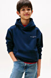 Unisex Çocuk Kapüşonlu Minimal Logo Baskılı Sweatshirt - Lacivert | 16 Yaş