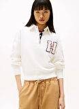 Tommy Jeans Polo Yaka Beyaz Kadın Sweatshırt DW0DW20537YAC