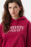 Kadın Tjw Script Logo Kapüşonlu Sweatshirt - Bordo | M