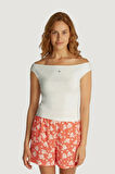 Tommy  Jeans  Kadın  Beyaz  Tekne Yaka T-shirt
