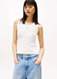Tommy Jeans Bisiklet Yaka Beyaz Kadın T-Shirt DW0DW20673YBL