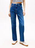 Tommy Jeans Yüksek Bel Düz Paça Slim Straight Koyu Mavi Kadın Denim Pantolon DW0DW200541BK