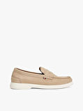 Tommy Hilfiger  Erkek  Bej Deri Logolu  Loafer