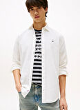 Tommy Jeans Regular Fit Ekru Düz Erkek Gömlek DM0DM20875YBL TJM REG LINEN BLEND