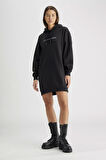 Kadın Chenille Monologo Kapüşonlu Elbise - Siyah | XS