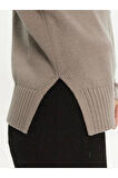 Kadın Bej Kazak - Ck Intarsia Loose Sweater, Yarım Boyun Tasarım J20j224224