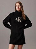 Calvin Klein Jeans Bisiklet Yaka Siyah Erkek Sweatshırt J30J326144BEH CHENILLE MONOLOGO CRE