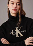 Calvin Klein Jeans Bisiklet Yaka Siyah Erkek Sweatshırt J30J326144BEH CHENILLE MONOLOGO CRE