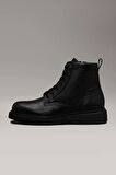 Erkek LACE UP BOOT W/ ZIP Deri Logolu Bot - Siyah | 41