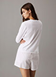 Calvin Klein Yuvarlak Yaka Düz Beyaz Kadın T-Shirt LONGSLEEVE CLASSIC