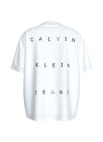 Calvin Klein Jeans Yuvarlak Yaka Baskılı Beyaz Kadın T-Shirt STAMP BACK GRAPHIC BOYFRIEND TEE