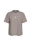 Kadın CK İşlemeli Monologo T-Shirt -  Gri