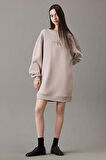 Calvin Klein Kadın Monogram Krem Sweatshirt  Elbise