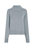 Calvin Klein Jeans Dik Yaka Standart Düz Gri Kazak Kadın J20J224806PC2