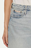 Calvin Klein Kadın Eskitilmiş Regular Fit Mavi Mini Kot Etek