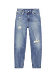 Calvin Klein Jeans Yüksek Bel Normal Paça Mom Fit Mavi Kadın Denim Pantolon J20J2245131A4