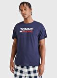 Tommy Jeans Bisiklet Yaka Baskılı Mavi Erkek T-Shirt DM0DM15379-C87_TJM CORP LOGO TEE