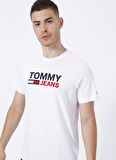 Tommy Jeans Bisiklet Yaka Baskılı Beyaz Erkek T-Shirt DM0DM15379-YBR_TJM CORP LOGO TEE