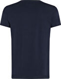 Erkek Göğüste Küçük Marka Bayrak Logolu Kaşmir ve Organik Pamuklu V Yakalı Kollarda Marka Bayrak Logolu Lacivert T-Shirt MW0MW27540-DW5