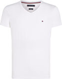 Erkek Göğüste Küçük Marka Bayrak Logolu Kaşmir ve Organik Pamuklu V Yakalı Kollarda Marka Bayrak Logolu Beyaz T-Shirt MW0MW27540-YBR
