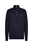 Tommy Hilfiger Bisiklet Yaka Slim Fit Mavi Erkek Kazak MW0MW28049DW5