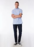 Slim Fit Düğmeli Yaka Mavi Erkek Gömlek MW0MW30911