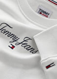 Tommy Jeans Bisiklet Yaka Normal Baskılı Beyaz Kazak Kadın DW0DW16140