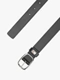 Tommy Hilfiger Erkek  Siyah Oval Tokalı Deri Kemer