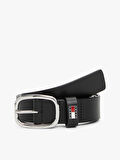 Tommy Hilfiger Erkek  Siyah Oval Tokalı Deri Kemer