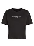 Bisiklet Yaka Baskılı Siyah Kadın T-Shirt ESS MINI CORP RELAXED TEE