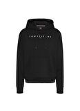 Tommy Jeans Kapüşon Yaka Düz Siyah Kadın Sweatshırt TJW REG LINEAR HOODIE