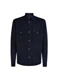 Slim Fit Düğmeli Yaka Mavi Erkek Gömlek MW0MW33761