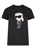 KARL LAGERFELD Bisiklet Yaka Baskılı Siyah Kadın T-Shirt 230W1700