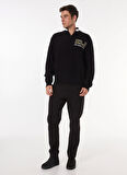 Karl Lagerfeld Jeans Dik Yaka Relaxed Baskılı Siyah Erkek Kazak 245D2001_KLJ RELAXED HALFZIP LOGO S