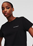 KARL LAGERFELD Yuvarlak Yaka Baskılı Siyah Kadın T-Shirt 245W1714