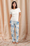Kadın Beyaz Kısa Kol Desenli Viskon Pijama Takımı Q9p0k8c1k