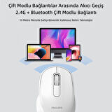 Philips SPK7448 Bluetooth 5.2 ve 2.4GHz 1600DPI Sessiz Optik Kablosuz Mouse Beyaz