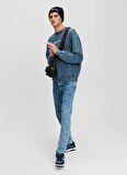 Karl Lagerfeld Jeans Bisiklet Yaka Mavi Erkek Sweatshırt 246D1802_KLJ RELAXED ACIDWASH SWEAT