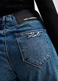 KARL LAGERFELD Yüksek Bel Düz Paça Straight Koyu Mavi Kadın Denim Pantolon A1W10087