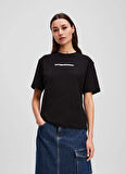 Karl Lagerfeld Jeans Yuvarlak Yaka Baskılı Siyah Kadın T-Shirt A3W17039