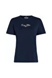 Kadın Th Script Logo T-Shirt - Lacivert | 2XL