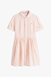 Kız Çocuk Th Çizgili Kısa Kollu Gömlek Elbise - Pudra | 7 Yaş